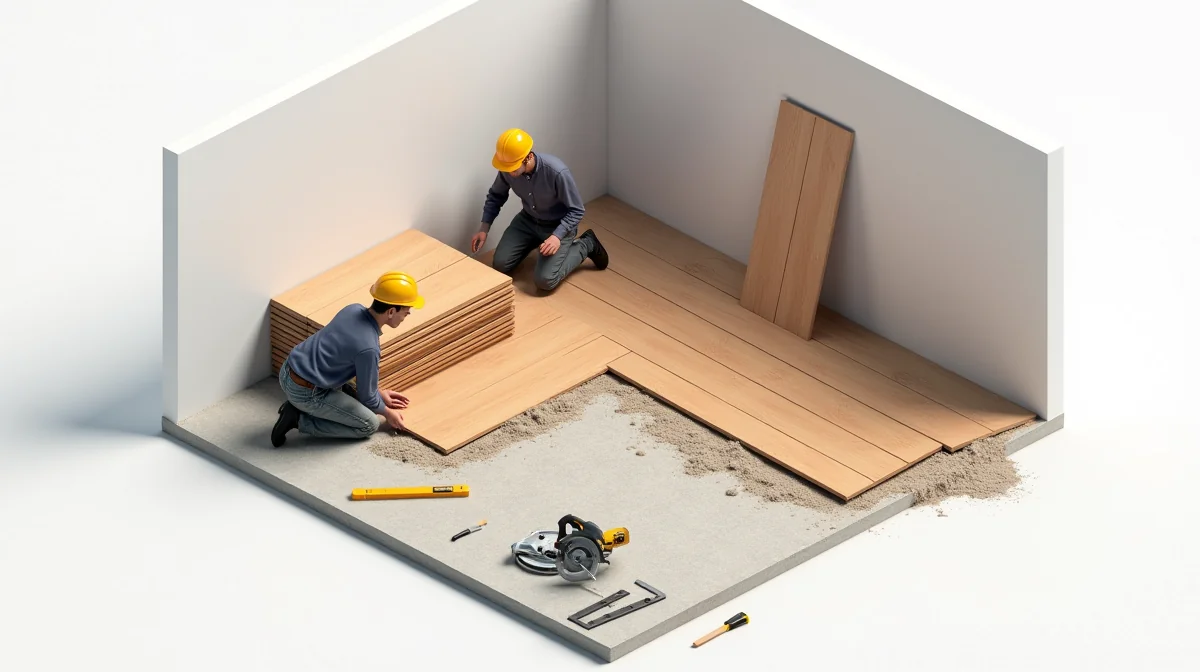 Imagen ilustrativa sobre Imagen de la instalación de un piso laminado, mostrando los pasos y herramientas necesarios para el artículo Pisos Laminados: Ventajas y Beneficios