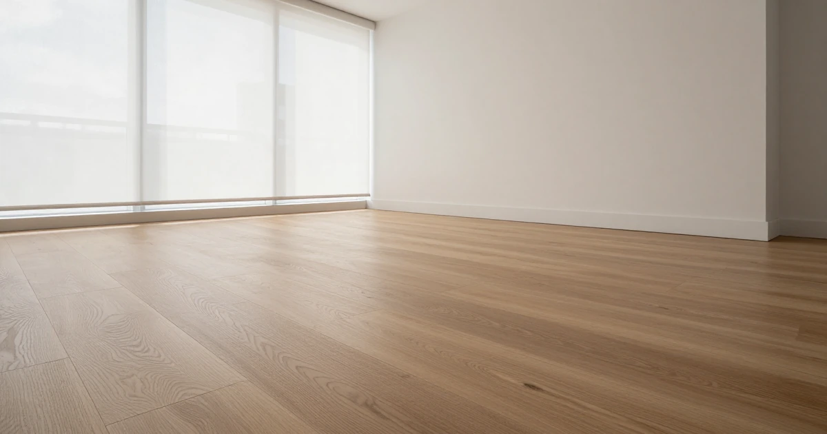 Piso de madera laminada y persianas enrollables de diseño minimalista en un espacio residencial moderno